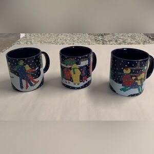 VTG Lillian Vernon Holiday Christmas Mugs, Winter Snow Scene, LV25. EUC